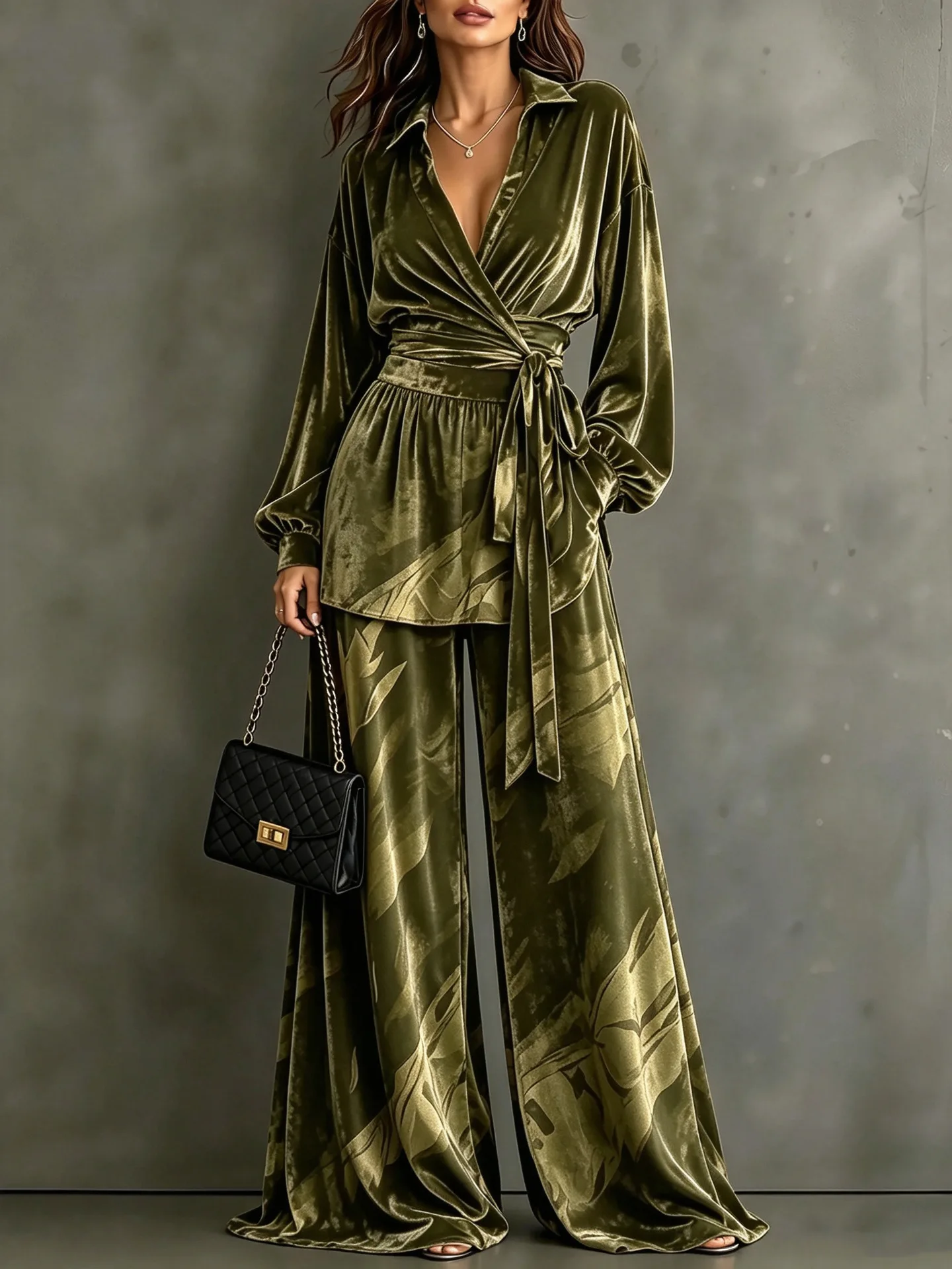 New Autumn and Winter Velvet Outfit for Women from Europe and America, Featuring Stylish, Elegant Turtleneck Long Sleeves and Hi