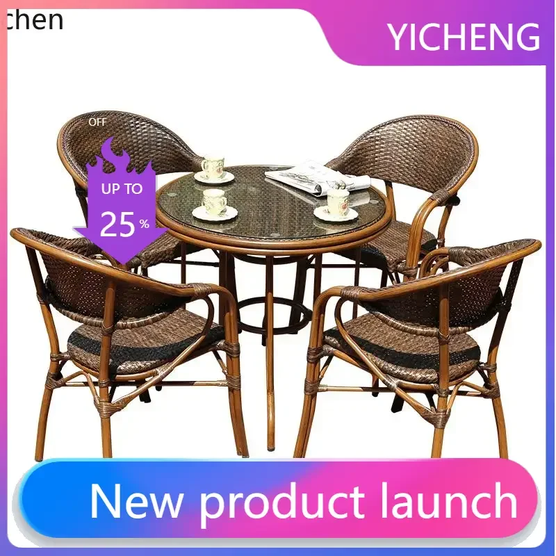 

LYY rattan table and chair combination villa courtyard outdoor terrace balcony garden simple modern five-piece set