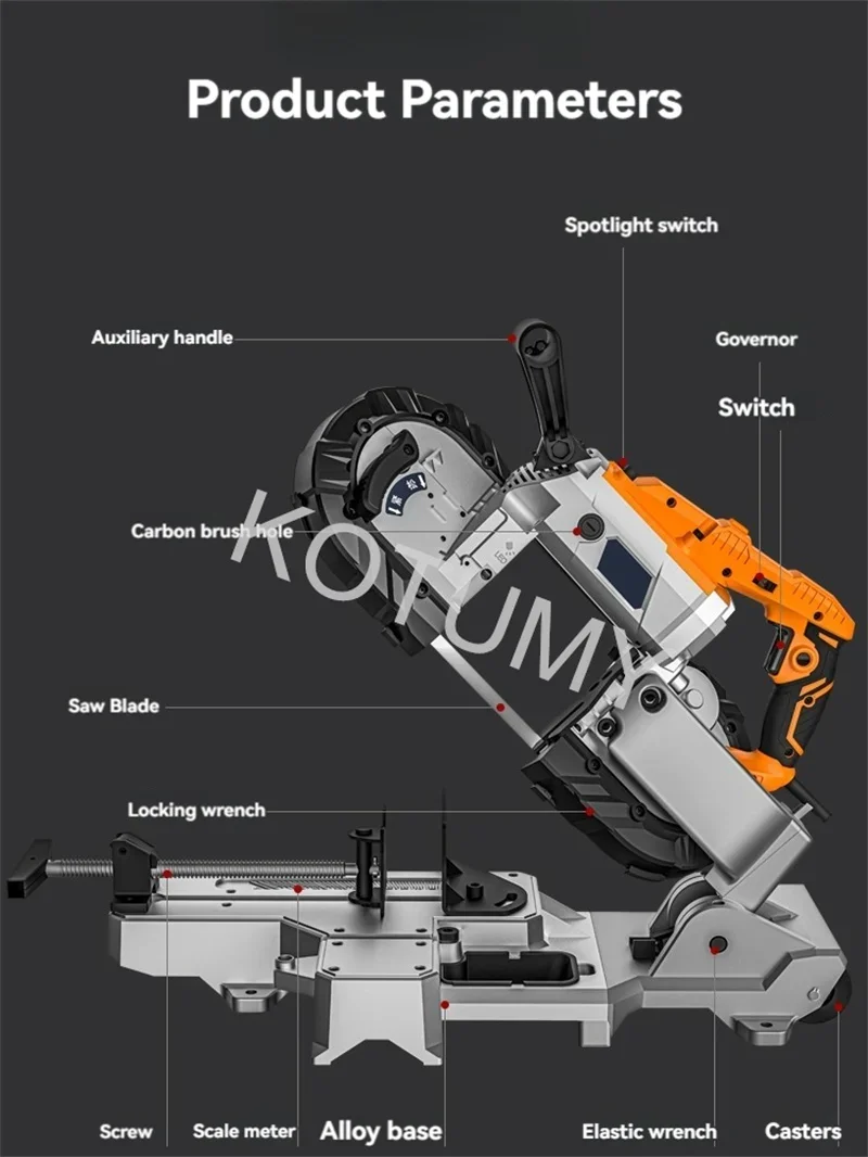 1100W Portable Band Saw Removable Alloy Steel Base Cordless Band Saw Cutting Capacity Hand Held For Metal Wood 220~240V