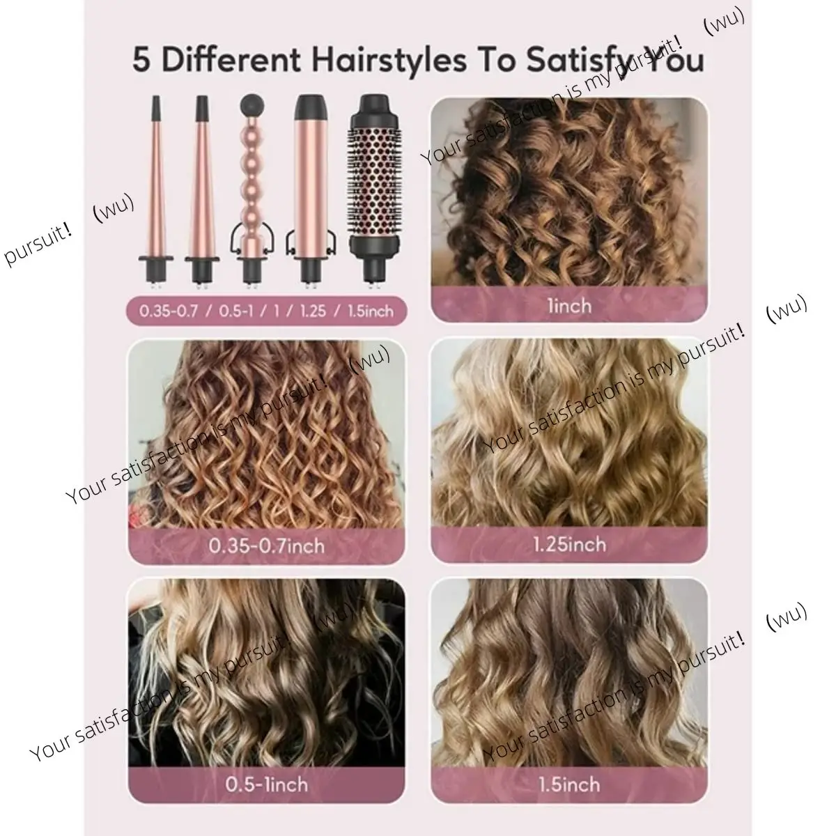 5 In 1 Curling Iron Wand Set, Instant Heating, With 4 Ceramic Barrels And 1 Curling Iron Brush