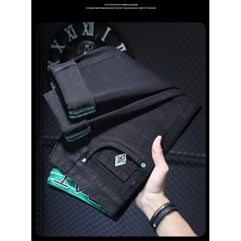 High-End Quality Men's 2024 New Black Jeans Men's Youth Large Size Simple Fashion Stretch Slim Casual Trousers