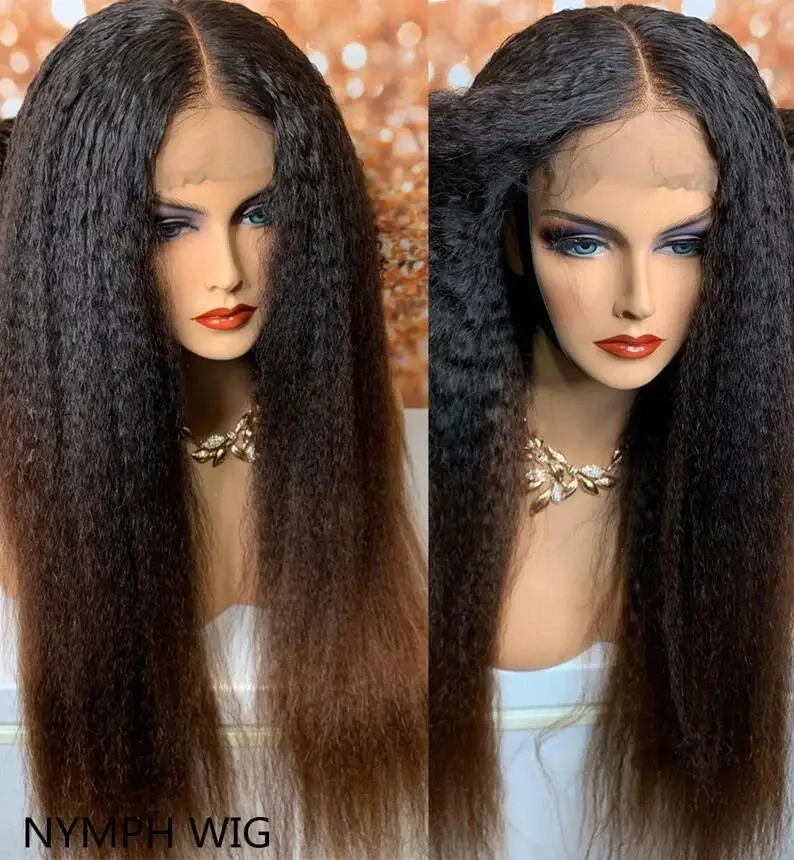 

Yaki 180Density 26“Long Ombre Brown Kinky Straight Lace Front Wig For Black Women Babyhair Preplucked Heat Resistant Glueless