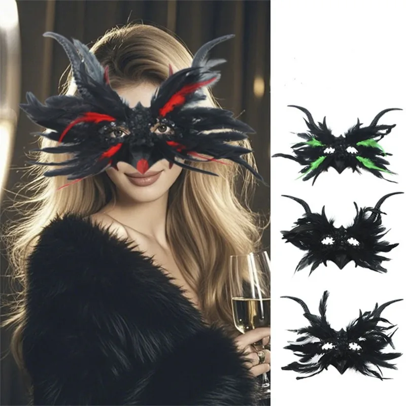 Gothic Black Feather Queen Mask Women Party Carnival Wedding Halloween Masquerade Party Costume Cosplay Props Eye Mask