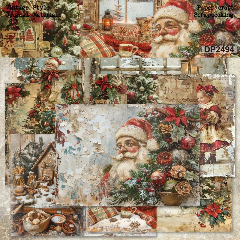 KLJUYP 8sheets A5 size Santa Claus Scrapbooking patterned paper Fancy Card Pack Light weight Craft Paper Card