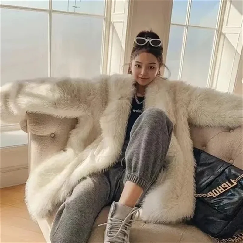 Damska kurtka ze sztucznego futra w jednolitym kolorze, jesienno-zimowa, luksusowa odzież wierzchnia z futra, europejska, damska, z długim rękawem, pluszowa kurtka, 2025