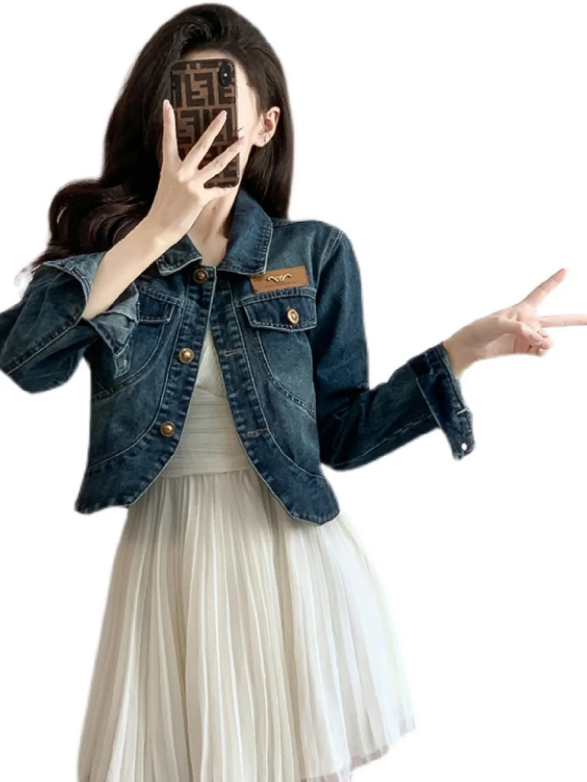 Europejska elegancka jesienna nowość w stylu koreańskim, dżinsowa kurtka dla kobiet, unikalna, odmładzająca, modna bluzka, do pracy, luźny krój.