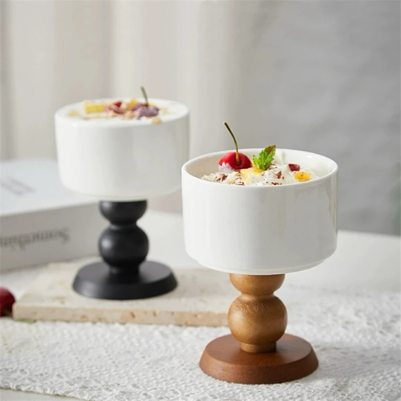 

Французская ретро керамическая чашка для мороженого, десертная миска, бытовая деревянная ножка, чашка для свечи, подставка для свечи, практичное простое украшение для чашки