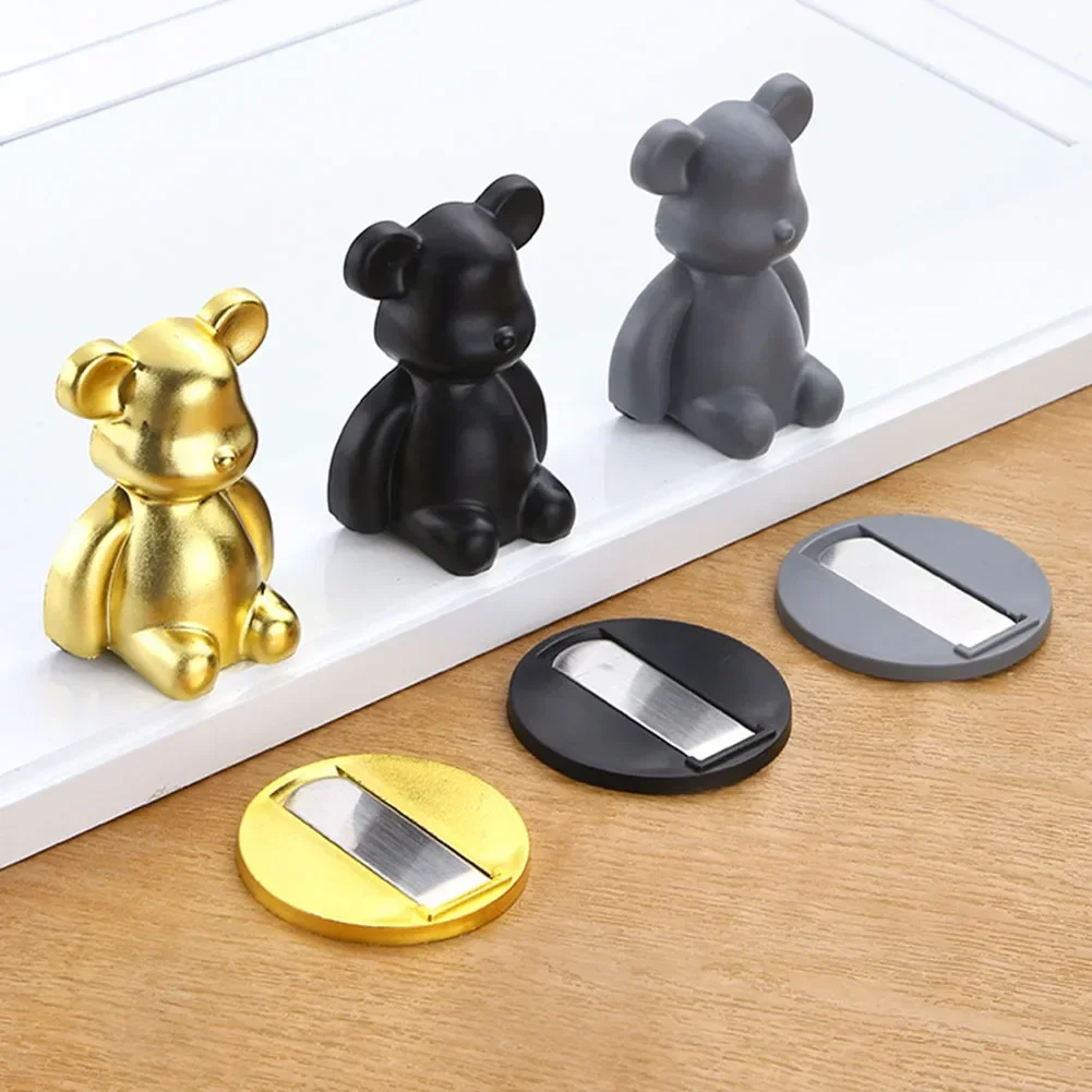 1Pcs PVC Bear Silicone Cute Door Stopper Safety Toys Creative Cartoon Door Stops Non-punch Sticker Door Holder For Kids Room