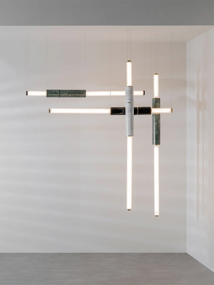 Simple Luxury Marble Sword Black Green White Led Chandelier Alabaster Hanging Lamps Suspension