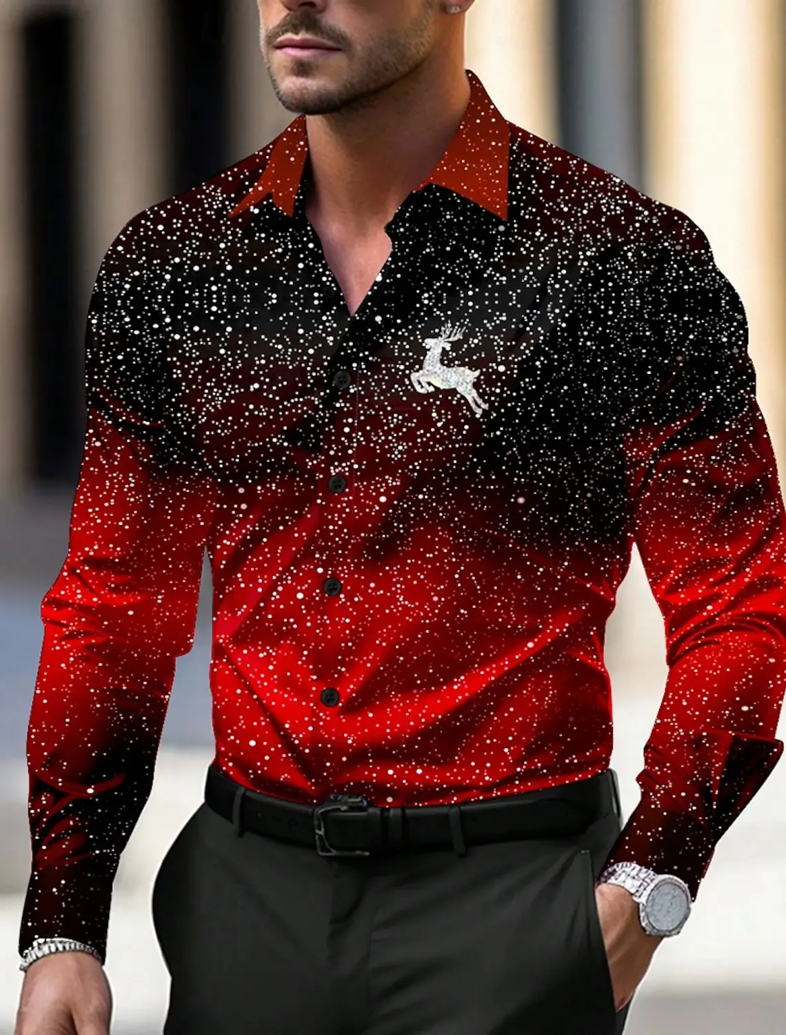 Men's New Soft Breathable Fabric Christmas Snowflake Fir Tree Pattern 3D Printed Shirt Holiday Festive Party Outer Top