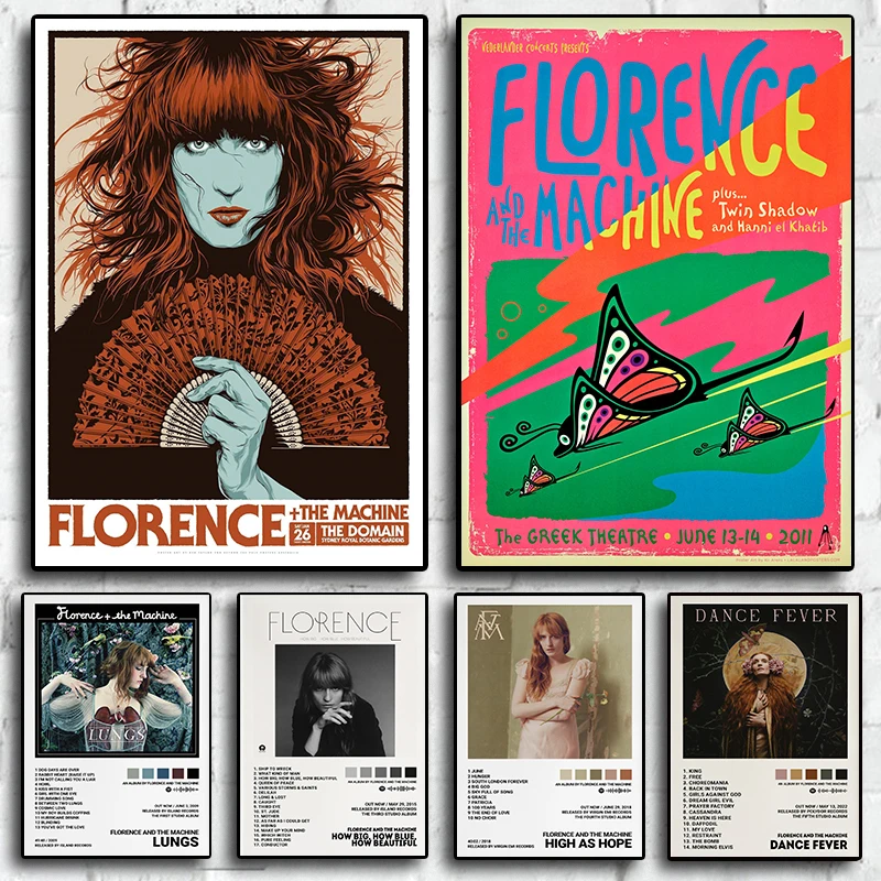 Pop Singer Florence and the Machine Poster Aesthetics Retro Music Album Lungs Rapper Hip Hop Wall Art Home Decor Room Decoration