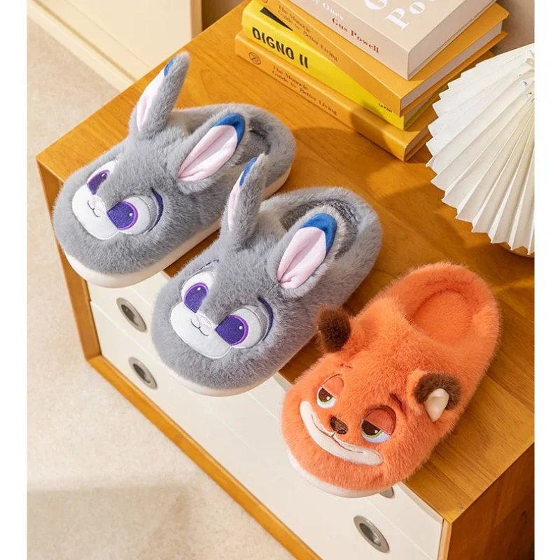 Judy Hopps Nick Wilde New Winter Cotton Slippers Women's Cute Thick Bottom Warm Home Shoes Kawaii Design Fashion Plush Slippers