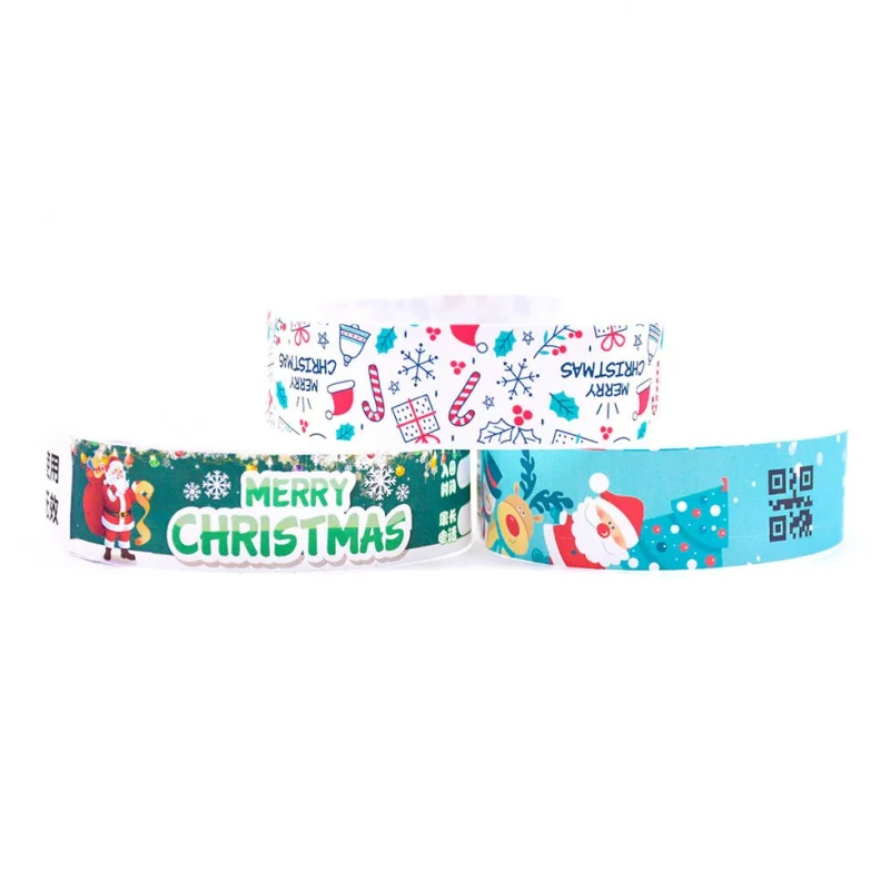 Customized productCustom Merry Tyvek Wristbands One Use Paper Bracelet For Holiday Event Party