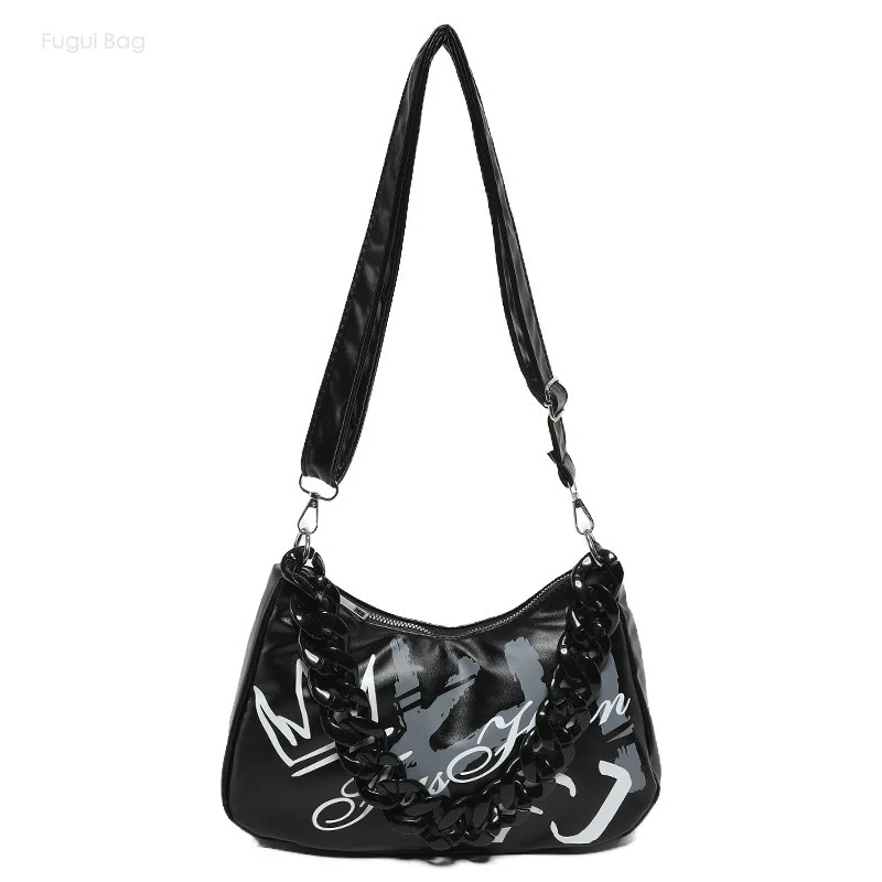 Women's Handheld Underarm Bag Single Shoulder Crossbody Bag New Fashion Chain Unique Sweet and Cool Graffiti Personalization