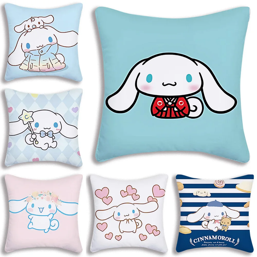 

Kawaii Colorful Cinnamoroll Pillow Covers Cartoon Sofa Decorative Home Double-sided Printing Short Plush Cute Cushion Cover