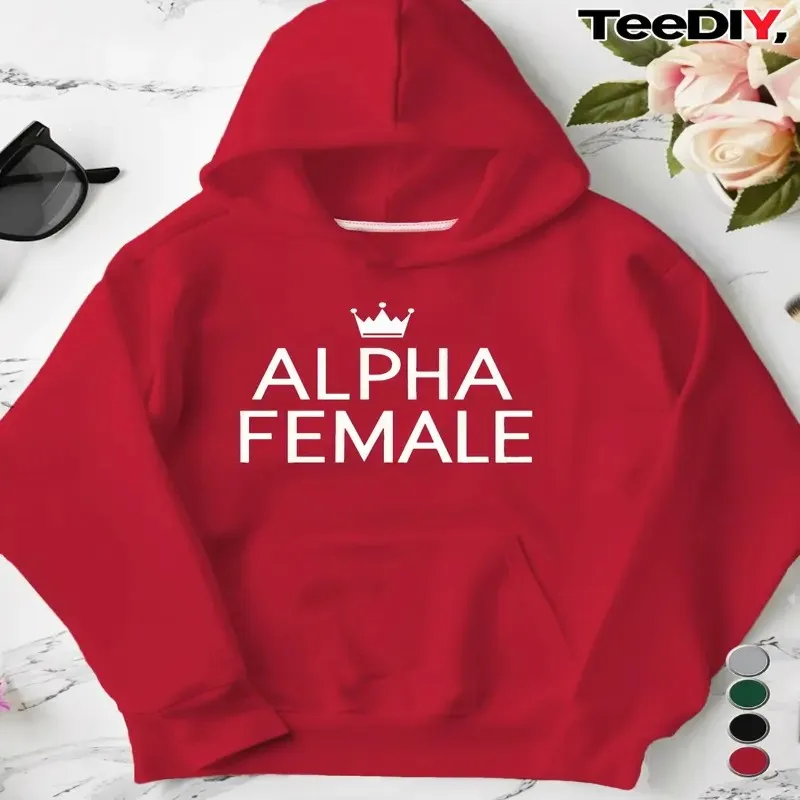 

Осенне-зимняя толстовка, одежда для женщин, большие размеры Alpha, женская корона, дизайн, белая надпись, удобная ткань из чистого хлопка