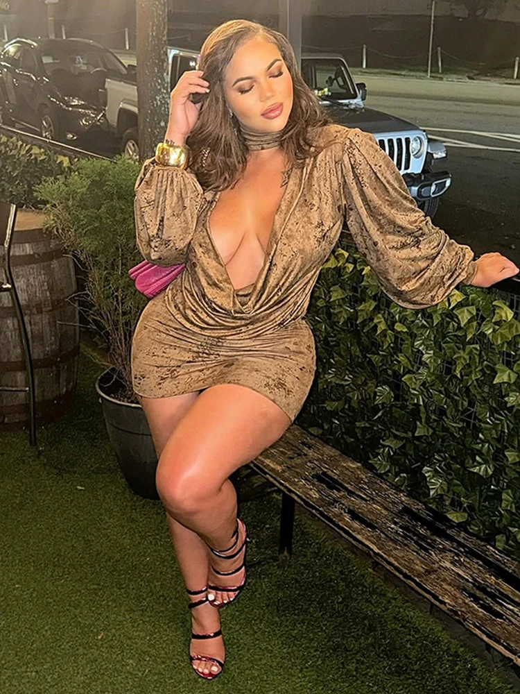 Sukienka Sisterlinda Sexy Swing Collar Dress Damska z rękawami typu latarnia, barwiona metodą tie-dye, zapinana na guziki, z wycięciami, podkreślająca biodra, idealna na ulicę i do klubu, elastyczna, obcisła.