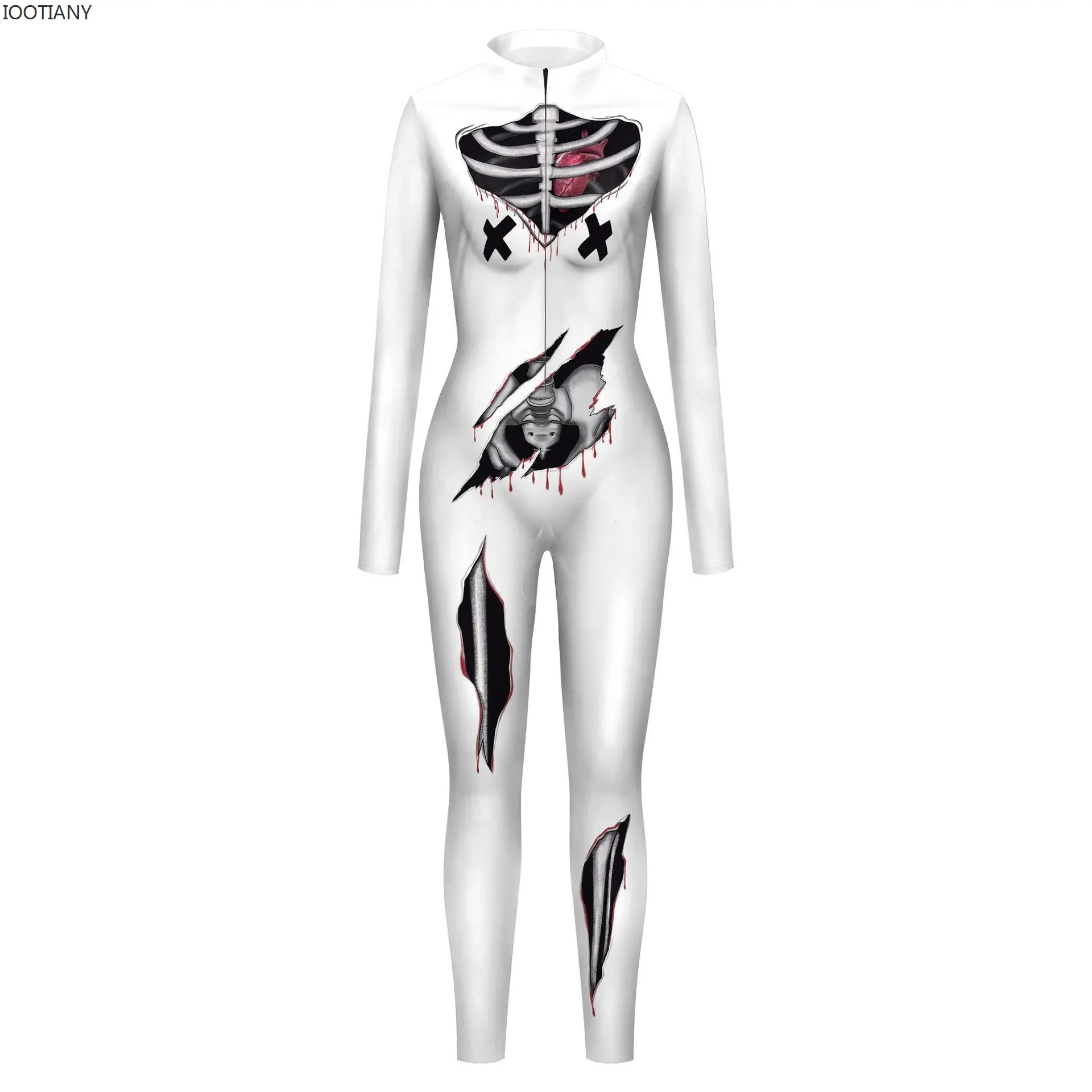 IOOTIANY 12% Spandex Zentai kombinezon karnawałowy z nadrukiem organowym kostium kobiecy pokaz przebranie strój zamek błyskawiczny z przodu kombinezon