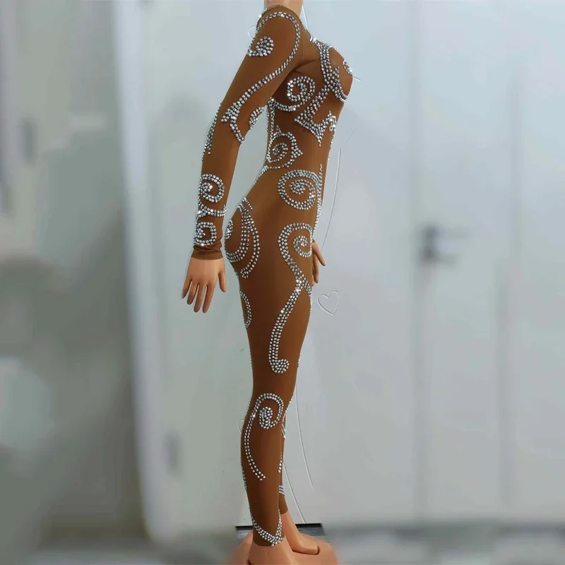 섹시한 관점 메쉬 점프 슈트 여성 고고 댄스 의상 라인 석 바 나이트 클럽 Ds Dj 레이브 착용 폴 댄스 복장 XS7430