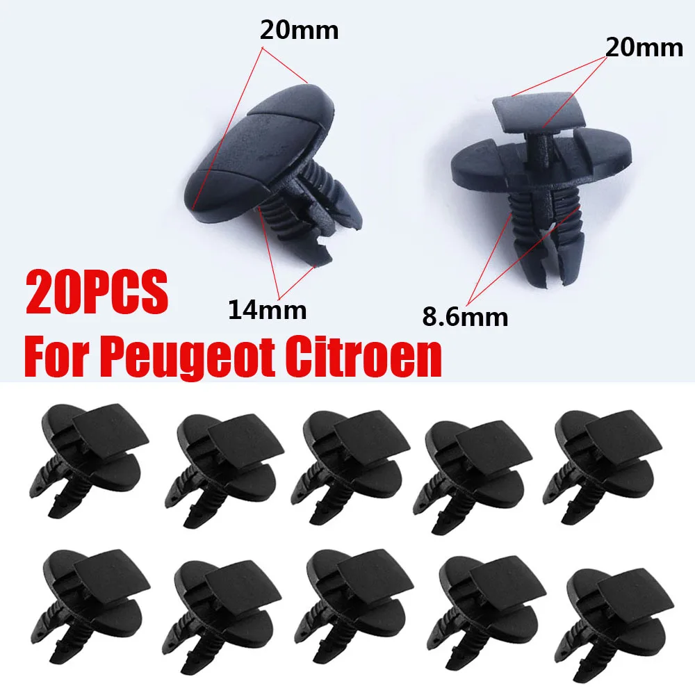 

20pcs Car Push Type Rivet Retainer Car Bumper Fender Fixed Clamp Black Plastic Interior Clip Auto Fastener for Peugeot Citroen