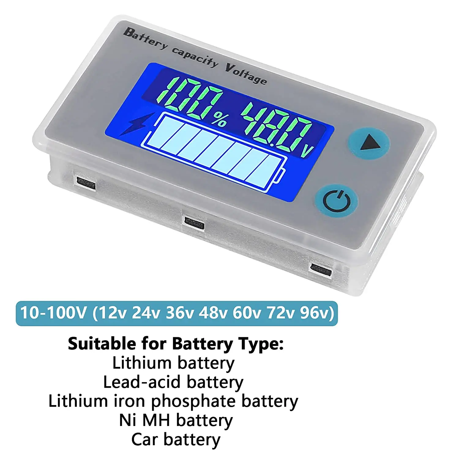 JS-C33 10-100V Universal Battery Capacity Tester Voltage Indicator 12V 24V 36V 48V 60V 72V LCD Battery Monitor Temperature Alarm