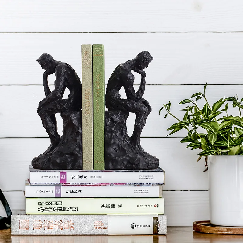 Elegant Modern Minimalist Thinker Bookend Sculpture Desk Decor, Abstract Art Book Stand for Home Office, Creative Gift