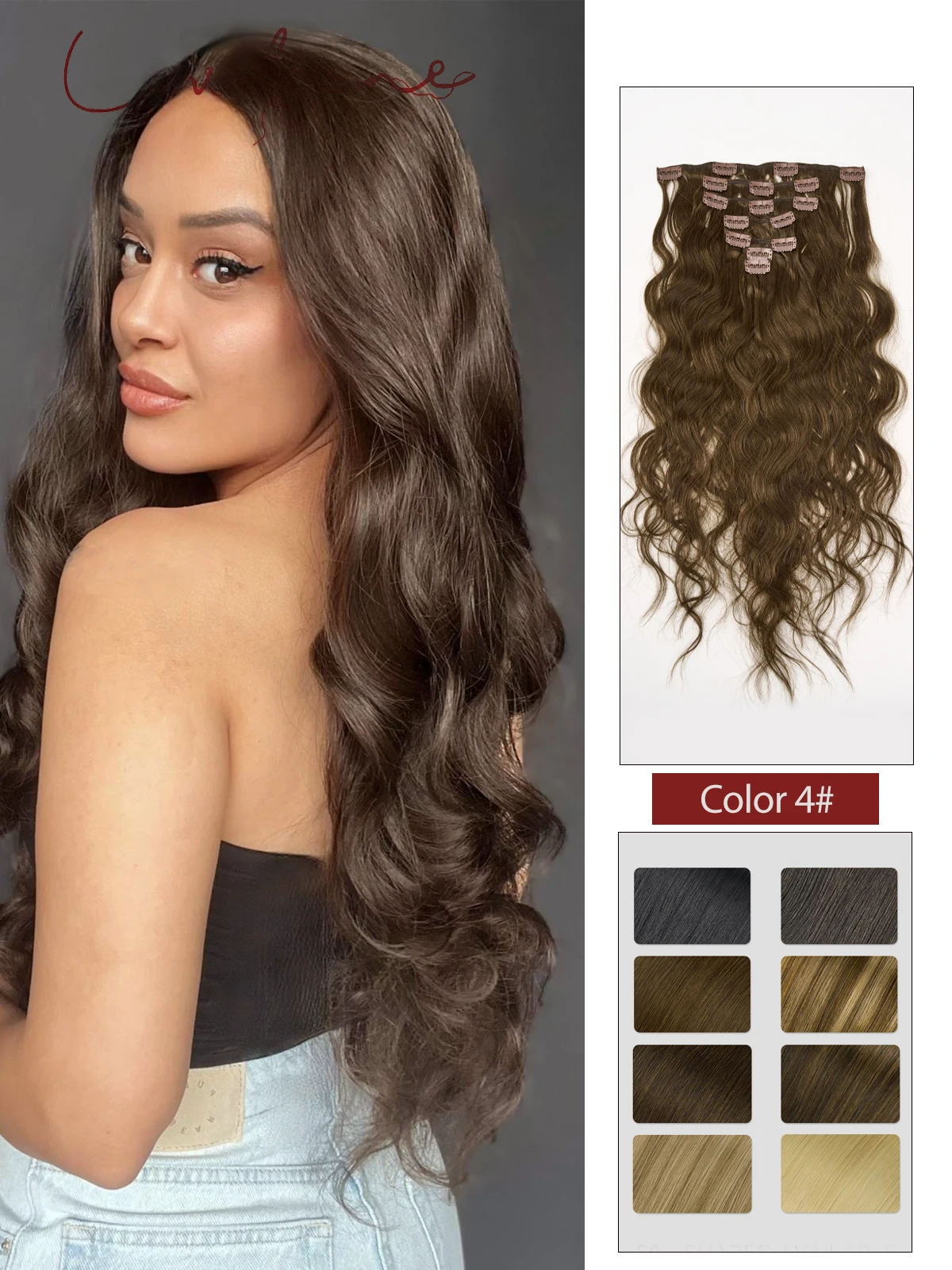 

# 4 шоколадно-коричневых заколки для наращивания человеческих волос для женщин, объемная волна, заколка для наращивания волос, настоящие волосы Remy, полные и густые, 12-24 дюйма