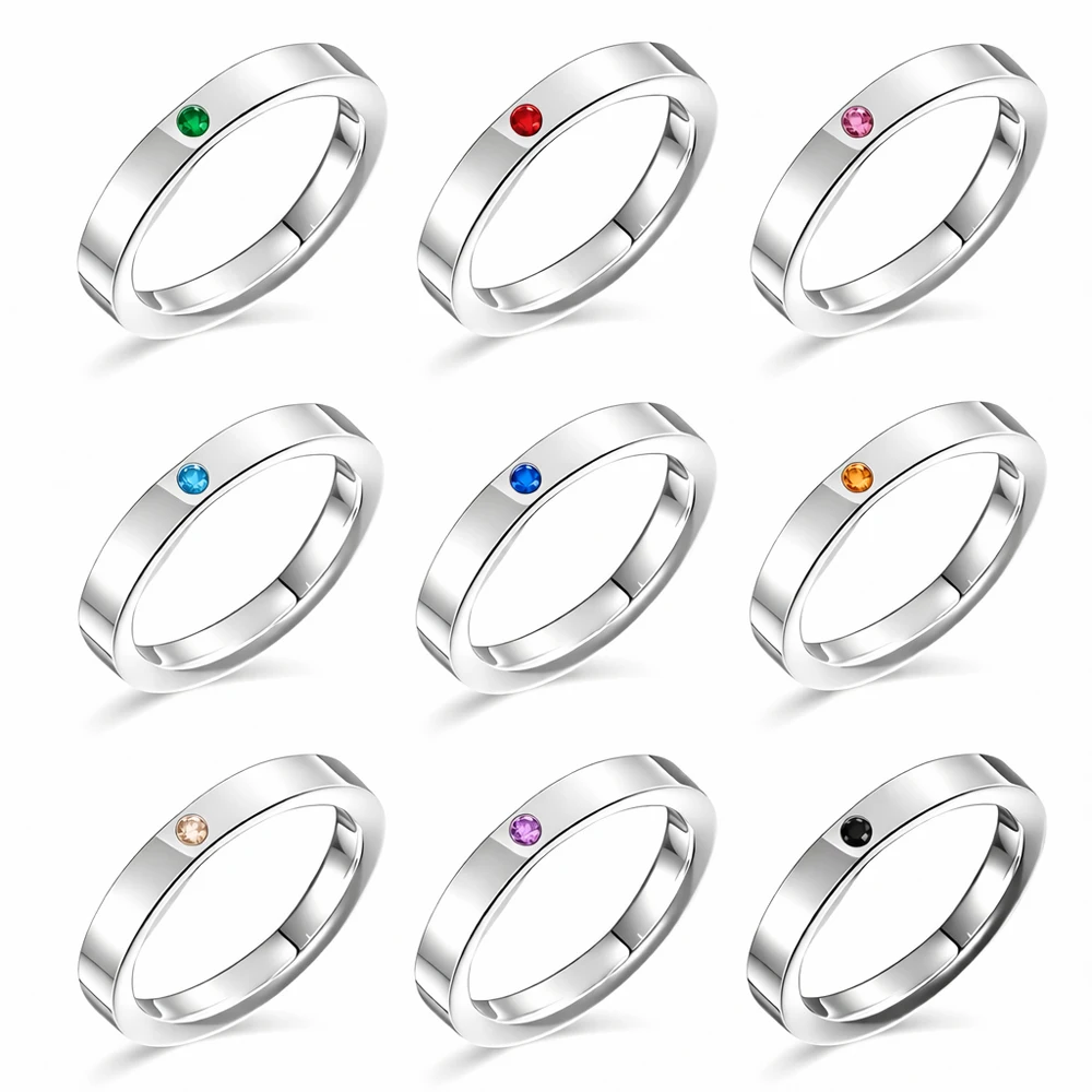 Einfacher 3mm Bunter CZ-Bandring für Damen und Herren Hochzeitsgeschenke Mode Edelstahl Versprechen-Schmuck Punk-Accessoires 2026