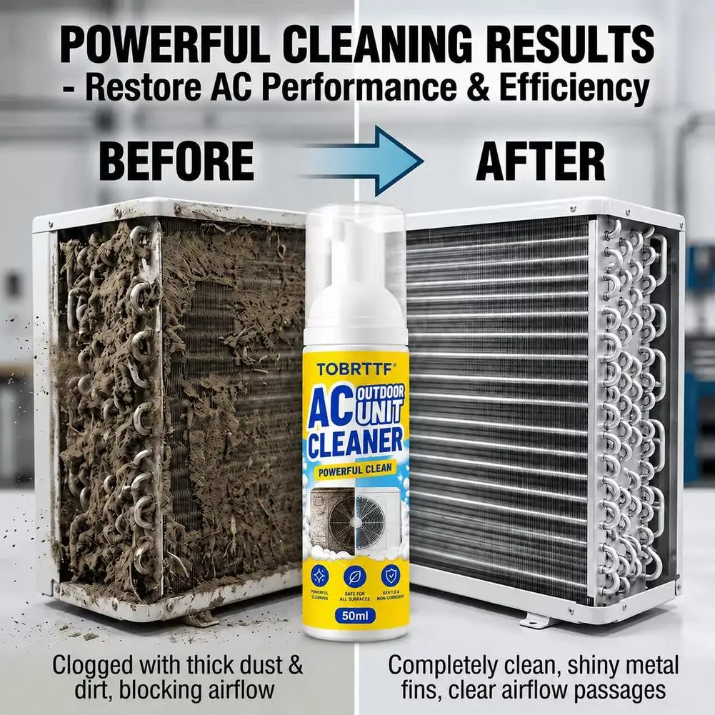 Foaming Air Conditioner Coil Cleaner 50ml Rinse-Free Self-Clean With Condensation Non-Corrosive For Split AC Vent Metal Fins