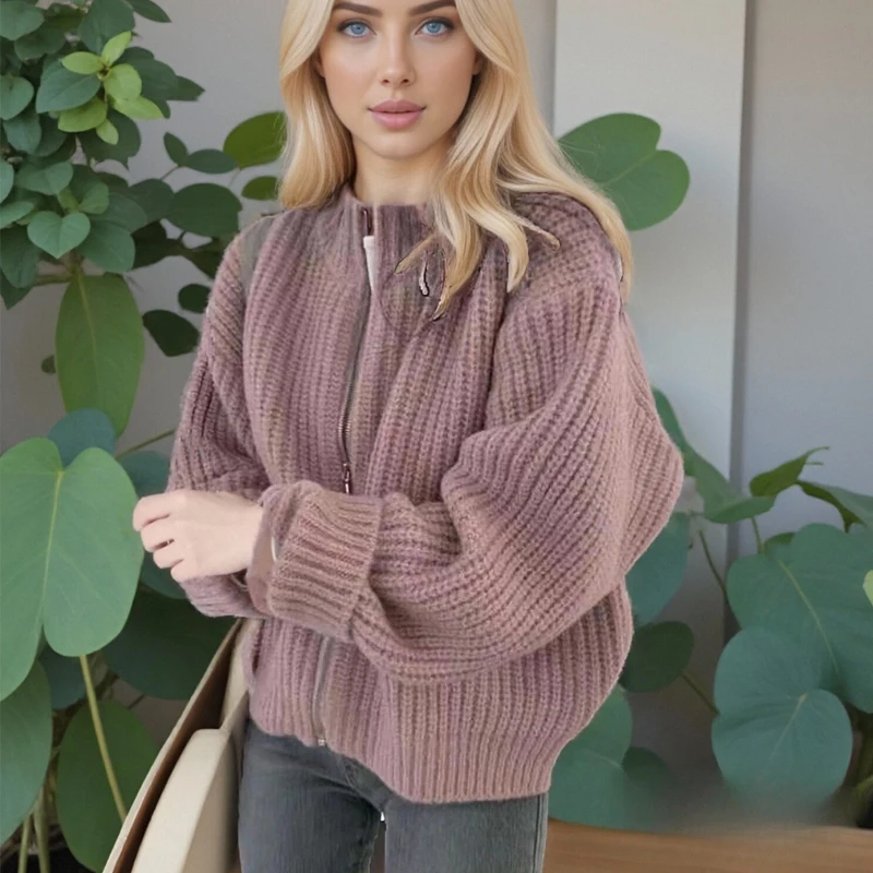 

Preppy Style Sweater Jacket Korean Autumn Fashion Women's Sweater Long Sleeve O-Neck Zipper Cardigan Casual Loose Knitted Top