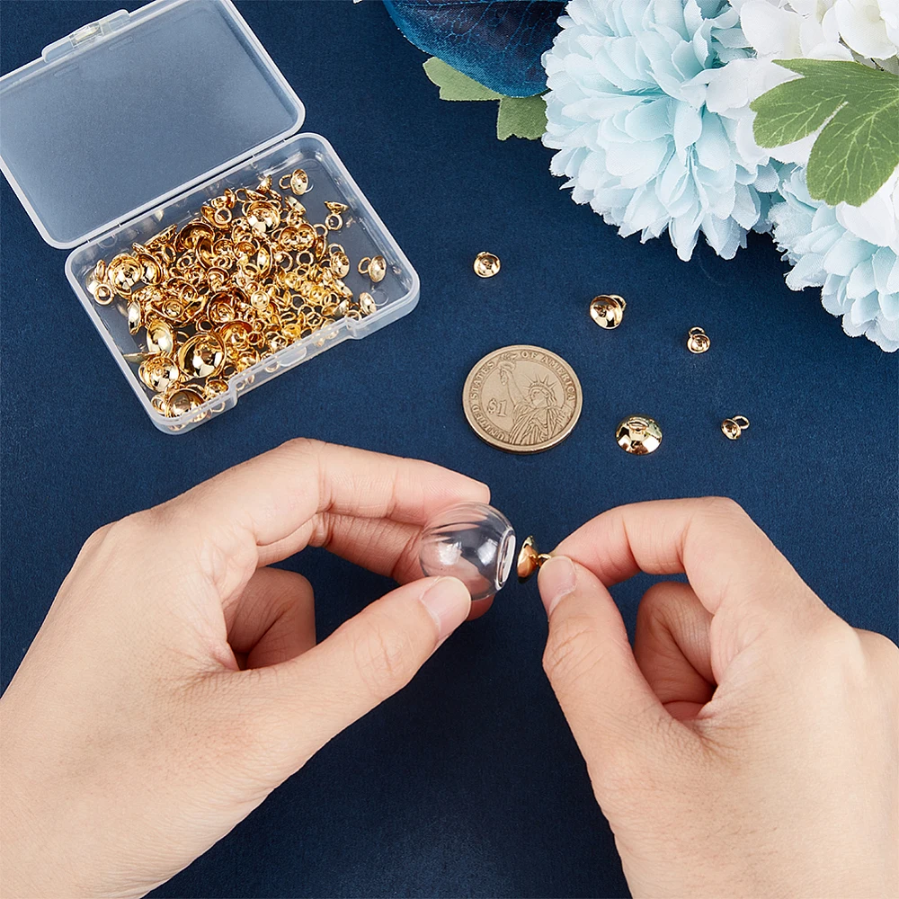 110Pcs 5 Size 304 Stainless Steel Bead Cap Pendant Bails for Globe Glass Cover Pendant Making Real 18K Gold Plated view 3