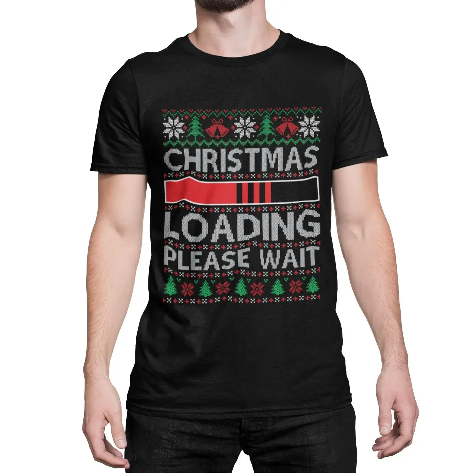 Men's Funny Ugly Christmas Style T Shirt Loading Please Wait Print Black Regular Fit Casual  Sizes S 5XL vintage Washed