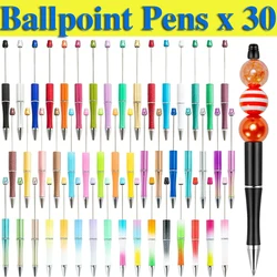 Bolígrafo de cuentas de plástico para estudiantes, bolígrafo imprimible, abalorios, regalo DIY, suministros de oficina, 30 piezas