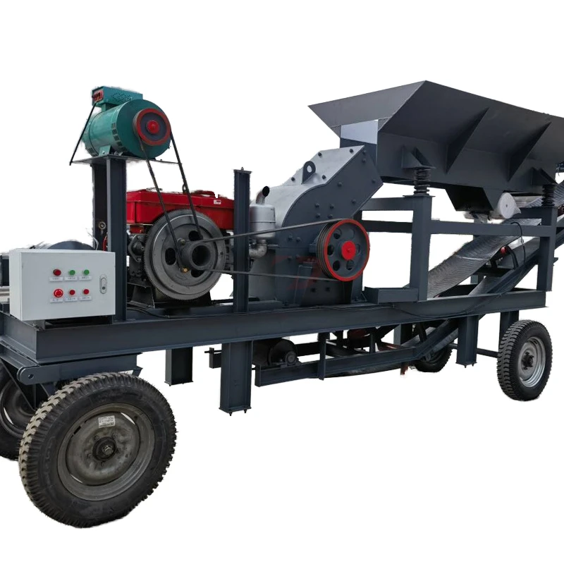Diesel Engine Mobile Hammer Crusher Mill 10/20/30 Tons Per Hour Capacity for Concrete Slag Gravel Stone Mining Motor Bearing