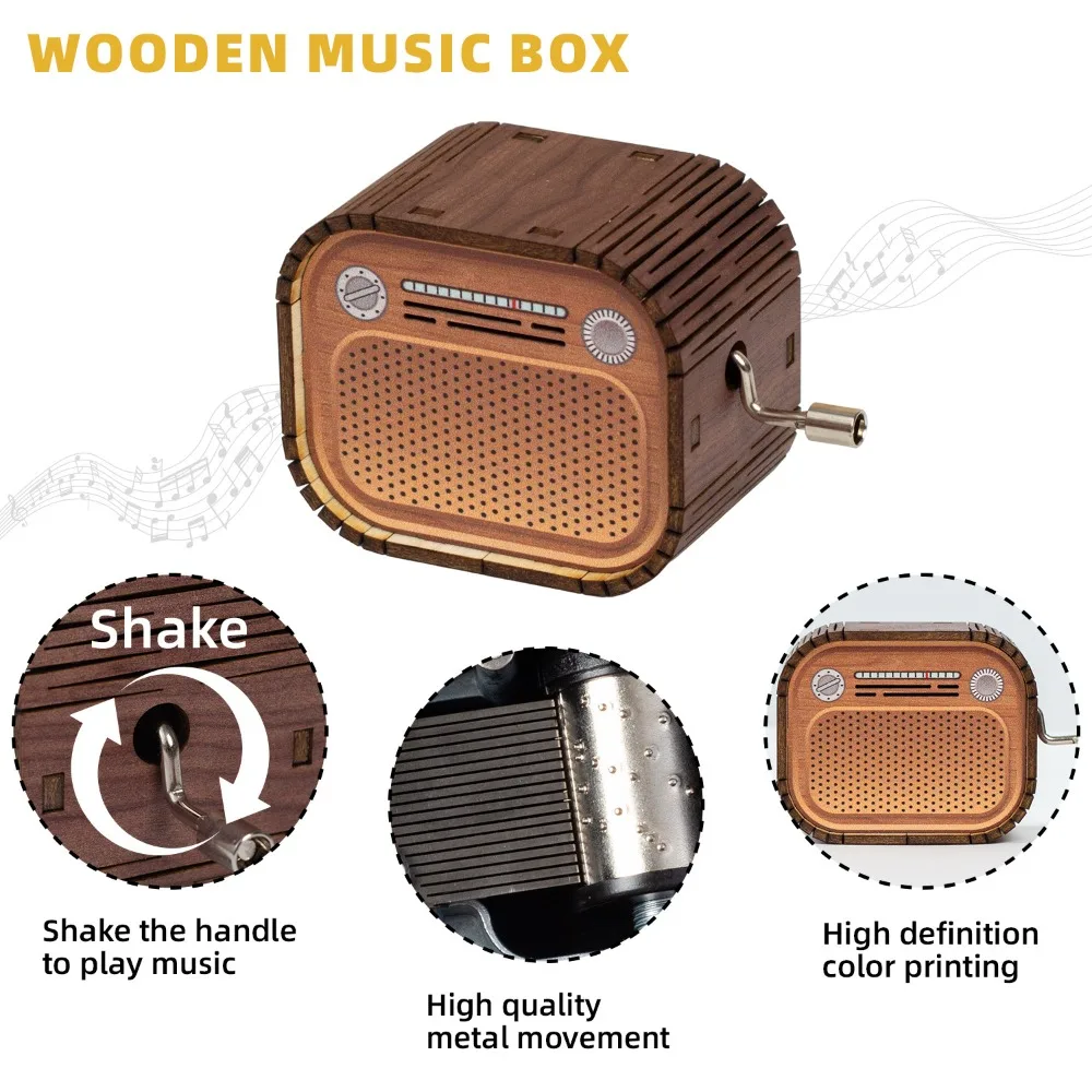 Happy Birthday To You Hand Cranked Wooden Music Box Musical Ornaments Wooden Vintage Music Box Small Retro