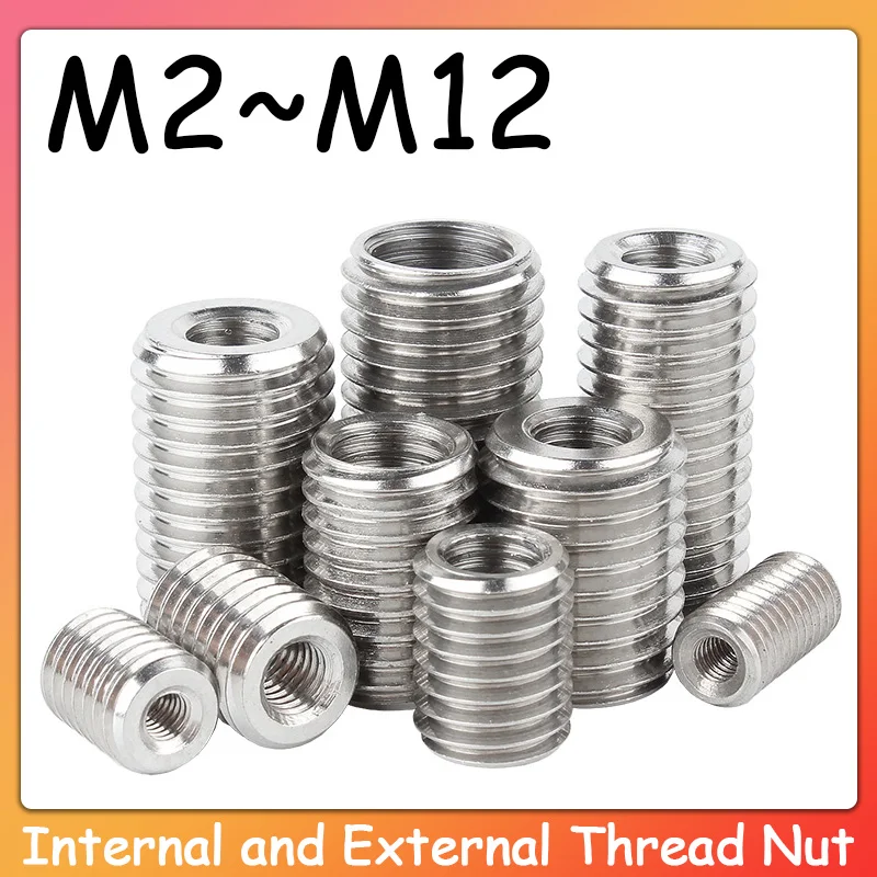

M2 M2.5 M3 M4 M5 M6 M8 M10 M12 Inside Outside Thread Adapter Screw 304 Stainless Steel Internal and External Thread Nut 1-20pcs