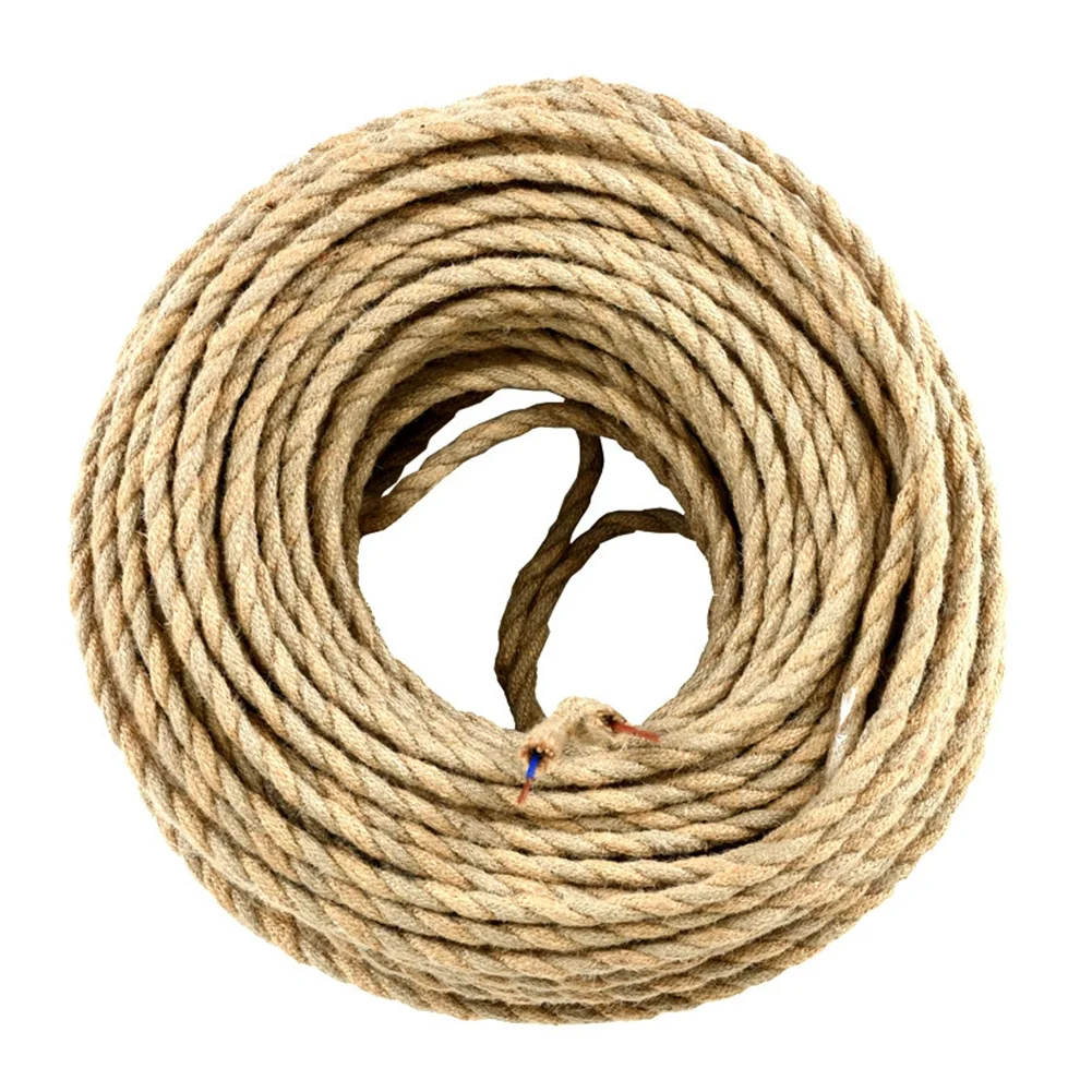 2 * 0.75 Square  Hemp Rope Wire, Two Core Pendant Lamp Wire Vintage Lamp Cord Woven Textile Wire Pendant Light Cord