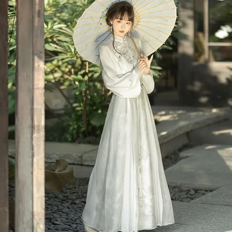 Melhorado ventilador moderno bordado manga comprida hanfu saia superior feminina 2023 outono de alta qualidade elegante roupas chá vestido oriental