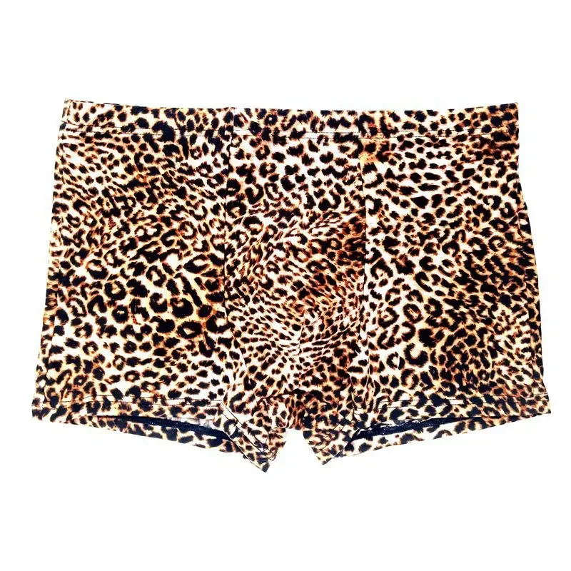 Leopard Boxershorts Mens Low Waist Flat  Boxer Hombre Convex Pouch Underwear Boys Tight Panties Elastic Swim Shorts Sleep Bottom