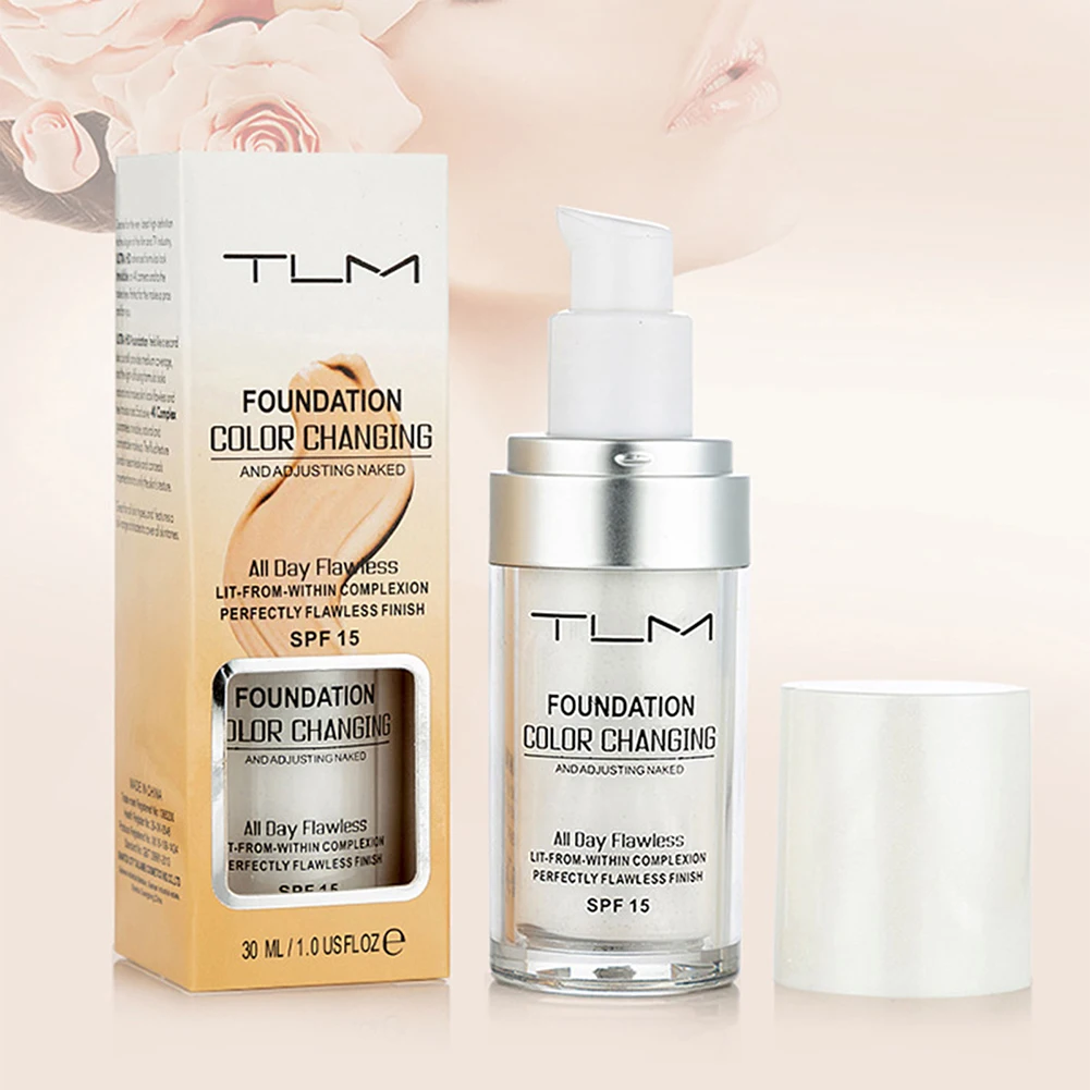 30ml spf15 mudando cor da pele-base, ajuste automático dos tons da pele corretivo de cor, base de maquiagem à prova dwaterproof água, ferramenta cosmética