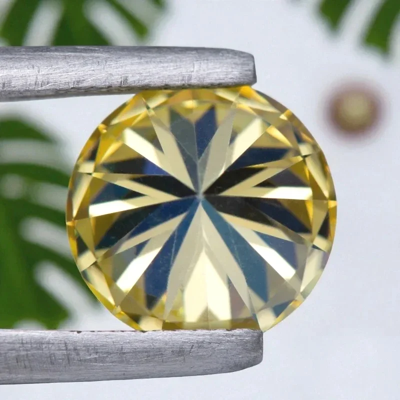 

Moissanite Loose Stone Round Cut Lemon Yellow Gemstone For Jewelry Making Materials With Certificate Pass Diamond Tester