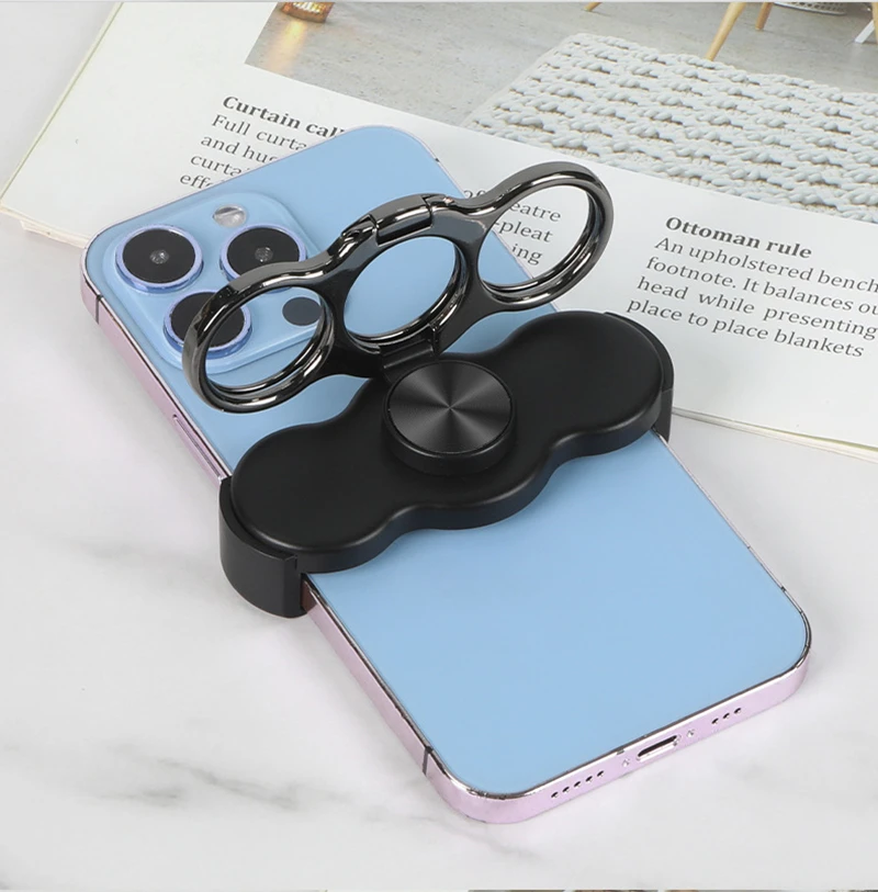 Double Ring Three Finger Back Clip Phone Holder Foldable Rotating Magic Ring Phone Ring Lazy Holder Ring Holder