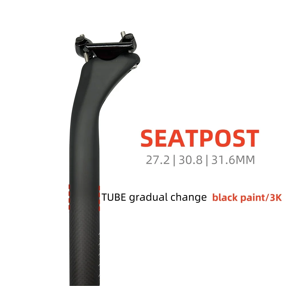 Matte Black Carbon Seatpost for MTB, Road Bike Seat Post, Bicycle Parts, Canoe, 27.2, 30.8, 31.6mm, Length 350, 400mm