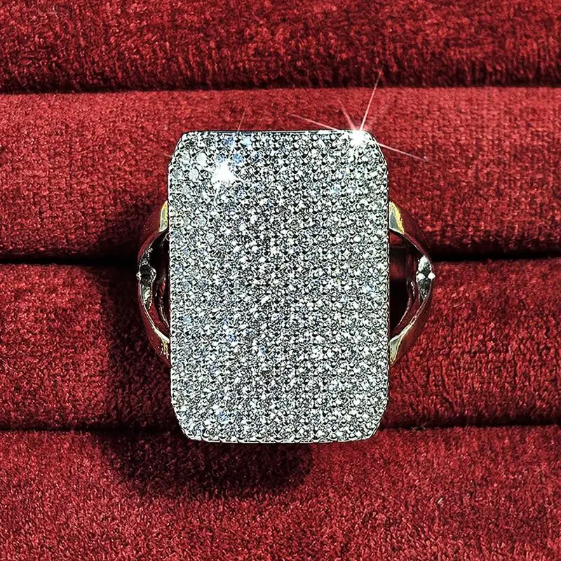 Huitan Funkelnder geometrischer Ring für Damen, voller brillanter Zirkonia, modisches Hochzeits- und Party-Zubehör, eleganter Luxusschmuck – Detail 3