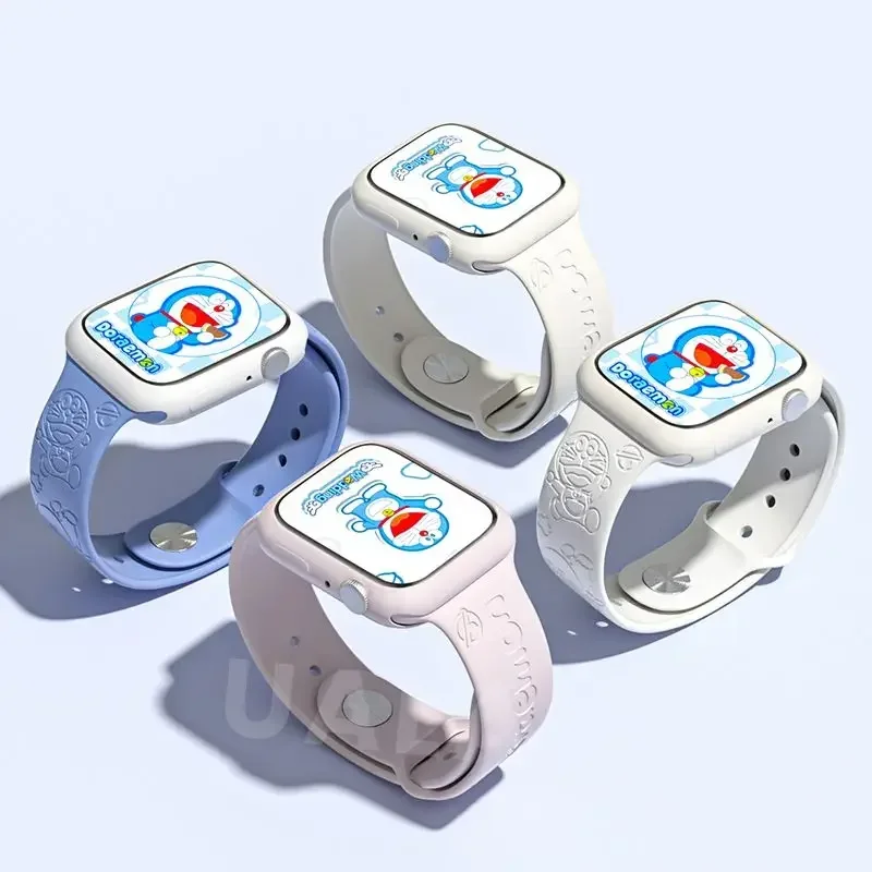 ساعة iWatch كرتونية Doraemon مع ساعة Apple ، سوار معصم بديل من السيليكون S9 ، ابتسامة صغيرة ، جيل 8 ، 7 ، 6 ، 5 ، هدية