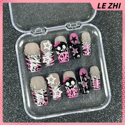 Y2K French Almond Ballerina quadrate Nails Stickers 3D Flower Design False Nails Star Heart diamond Decoration