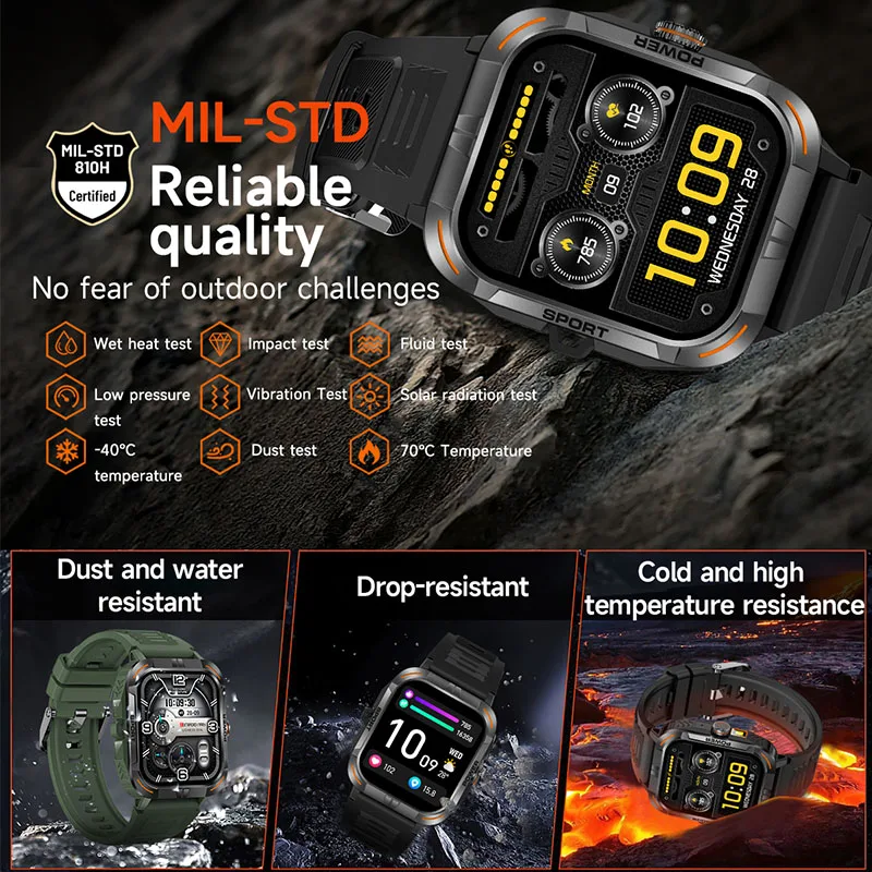 Gejian masculino 5.1 bluetooth chamada relógio inteligente freqüência cardíaca monitoramento do sono ip67 à prova dip67 água construído na lanterna relógio inteligente masculino