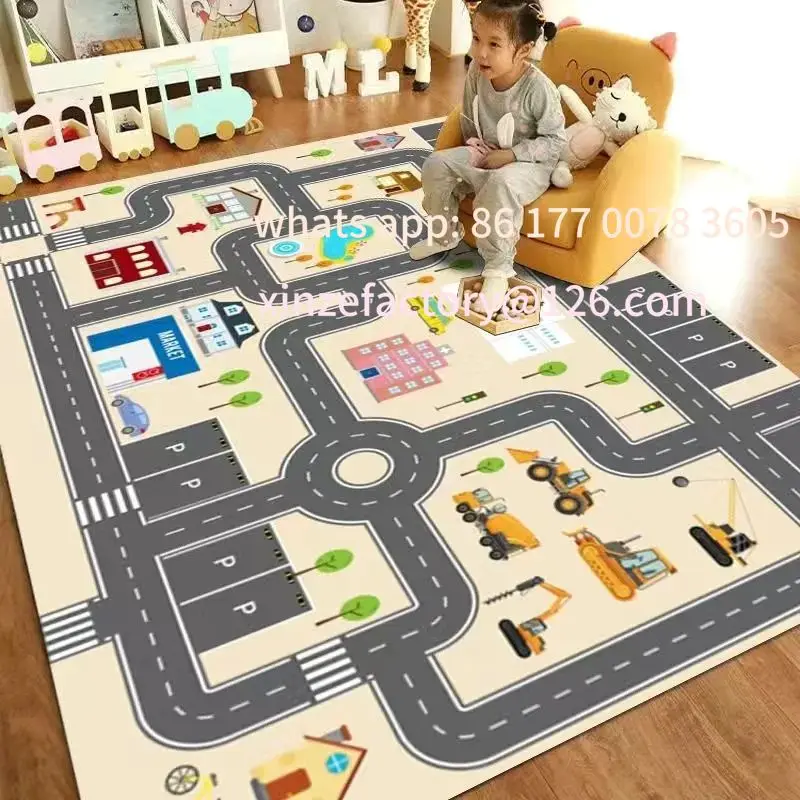 Customizable Cartoon Carpet Kindergarten Early Childhood Education Children's Room Traffic Car Park Track Baby Play House Game