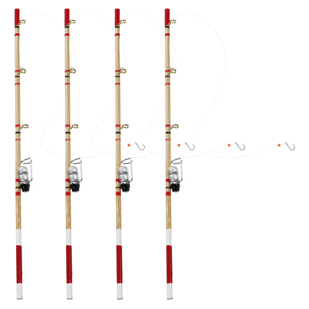 4Pcs Miniature Fishing Pole Set Handcrafted Wood Tiny Fishing Rods for Dollhouse Miniatures Playhouse Scenery Props Simulation