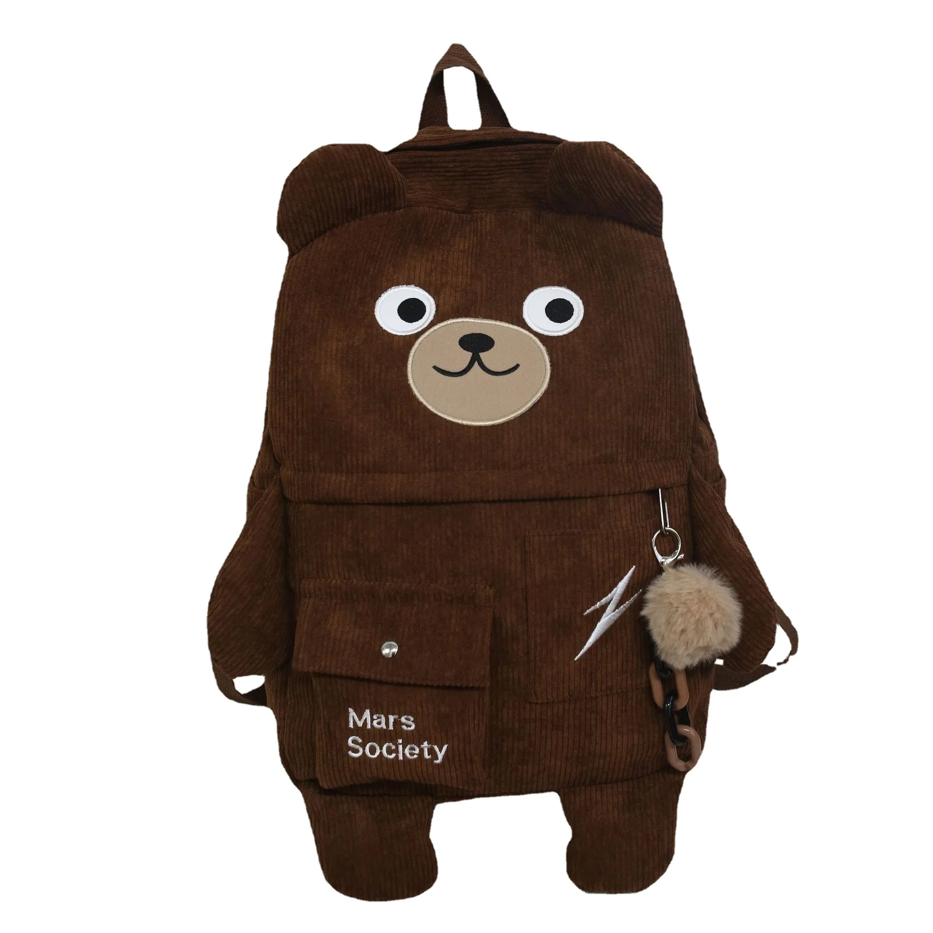 Japanese Student Schoolbag Teen Girls Sweet Cute Backpack Cartoon Bear Corduroy Backpack Middle School Students School Backpack